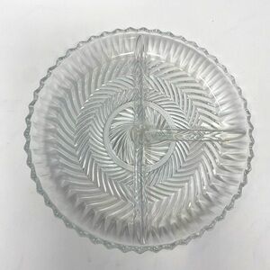 Vintage Small 7" Round Divided Cut Clear Serving Dish